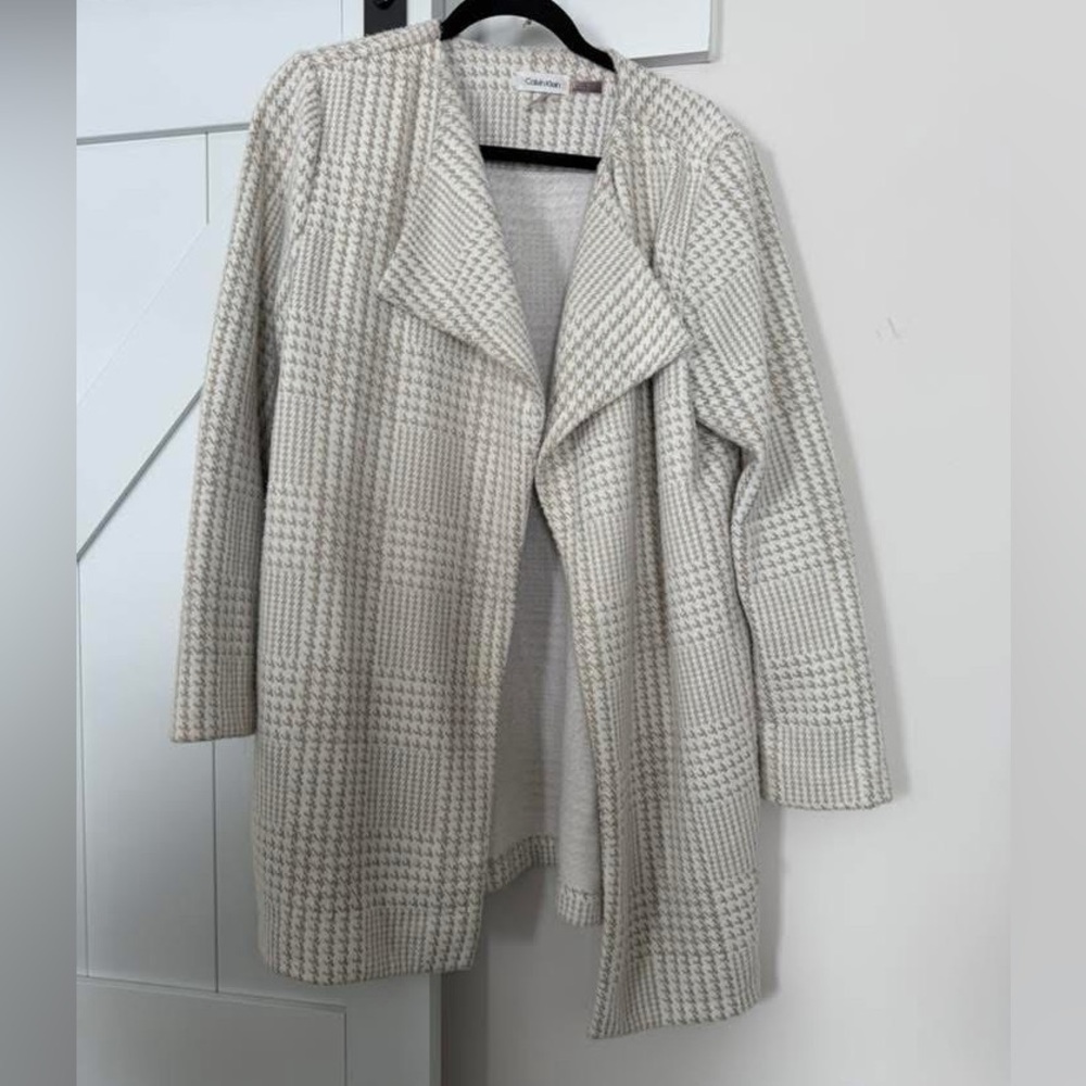 Calvin Klein Elegant Cream Houndstooth Women's Coat